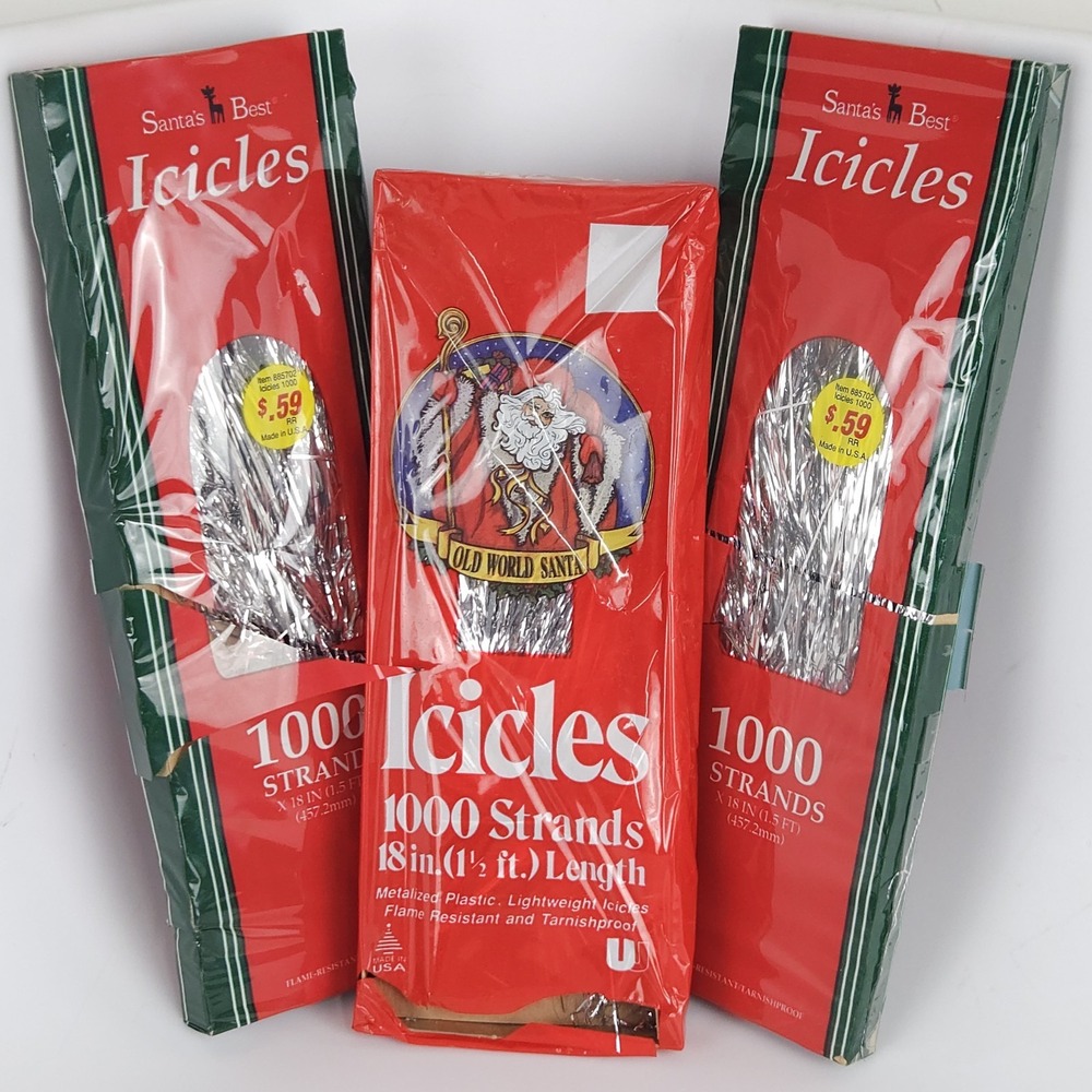 Vtg Santa's Best Icicle Christmas Tree Tinsel 1000 Strands Retro Nostalgic 3pcs